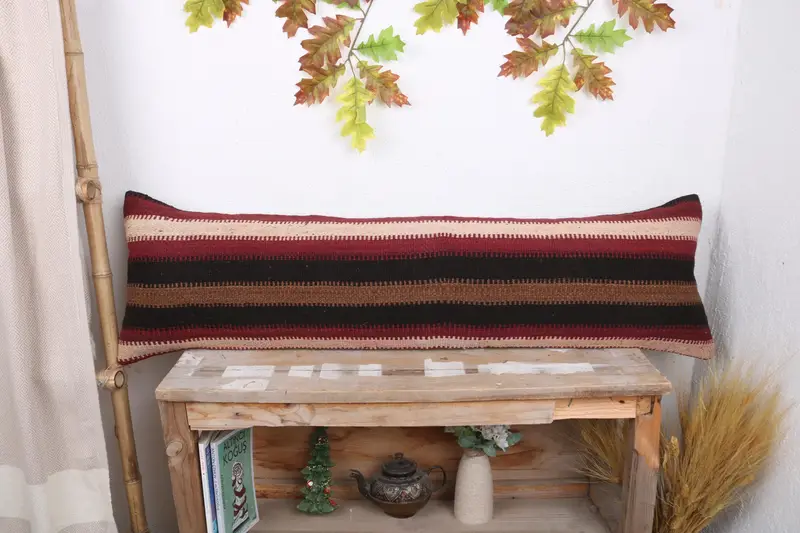 Kilim Cushion Sham, Hippie Throw Cushion, 12x43 Red Cushion Case, Boho Pillow, Pet Cushion Cover, Pillow, Vintage Pillow, Hippie Throw Cushion Case - 1
