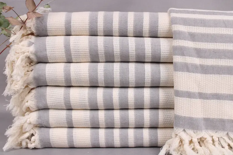Turkish Towel Dark Gray Peshtemal Striped, 34x71 Inches, Organic Cotton