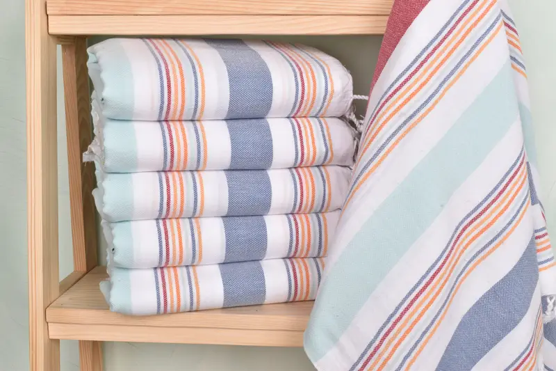 Red-Mint Cotton Towel Striped, Wedding Gift, 38x75 Inches