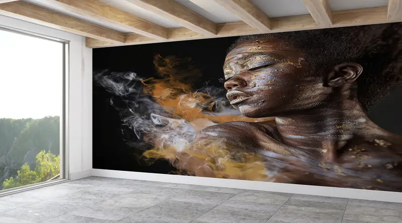 African Wall Poster,Fashion Wall Painting,Custom Wall Paper,Wall Paper Peel and Stick,3d Wall Paper,Smoke Mural, - 1