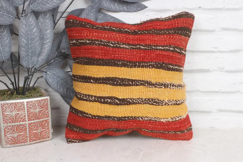 Sofa Bolster Cushion, Pillow, Antique Pillows, 12x12 Red Pillow Cover, Home Decor Pillow, Throw Kilim Pillow, Neutral Throw Pillow Sham - 1