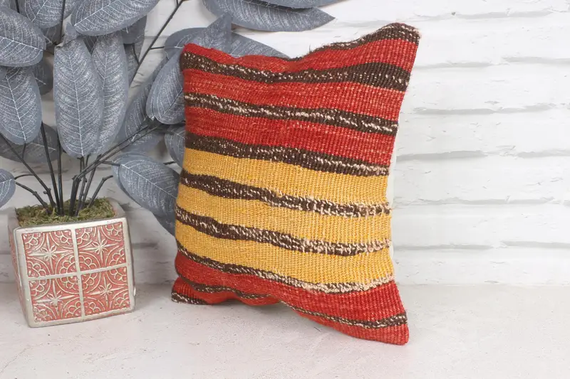 Sofa Bolster Cushion, Pillow, Antique Pillows, 12x12 Red Pillow Cover, Home Decor Pillow, Throw Kilim Pillow, Neutral Throw Pillow Sham - 3