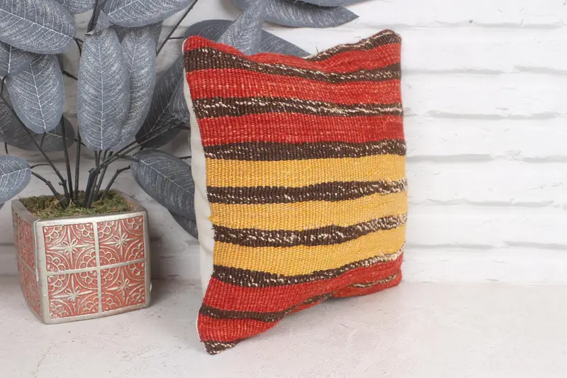 Sofa Bolster Cushion, Pillow, Antique Pillows, 12x12 Red Pillow Cover, Home Decor Pillow, Throw Kilim Pillow, Neutral Throw Pillow Sham - 4