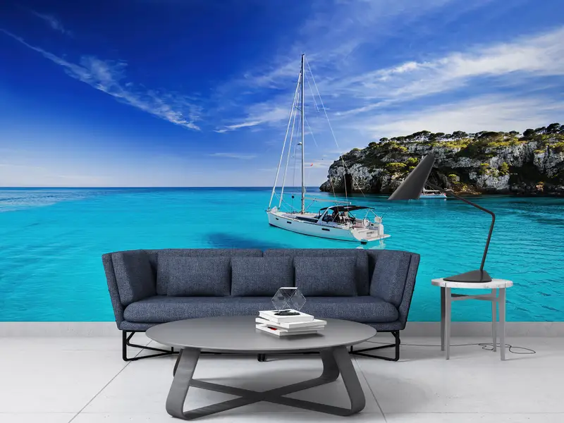 Bedruckte Tapete „Oceanic Dream Tropical Sea View“ für elegantes Dekor