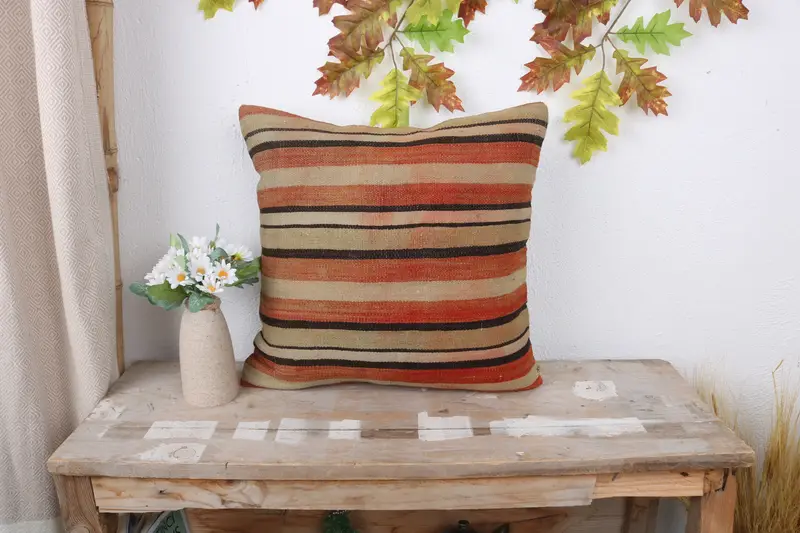 Pillow Case, 16x16 Red Pillow Cover, Vintage Cushion, Vintage Kilim Pillow, Turkish Kilim Pillow, Boho Pillow, Southwestern Cushion - 1