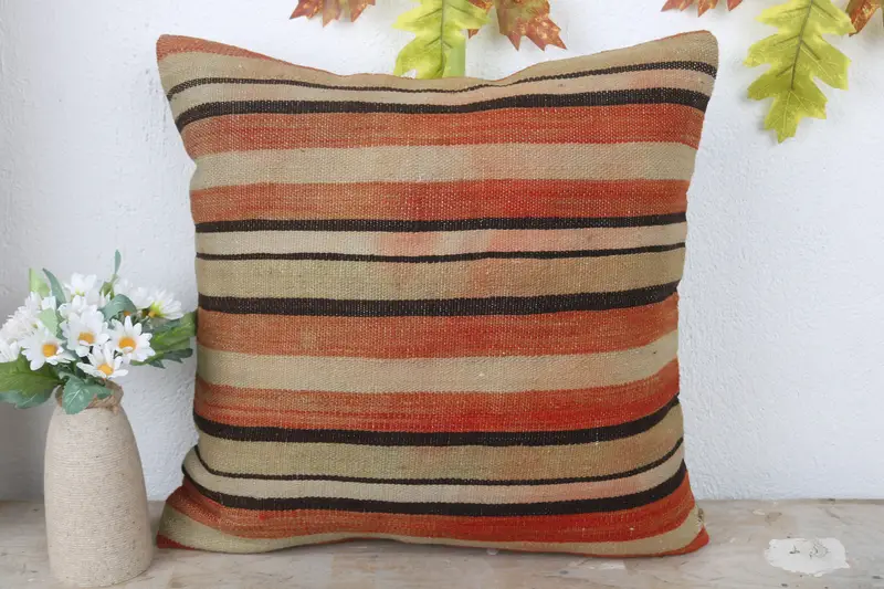 Pillow Case, 16x16 Red Pillow Cover, Vintage Cushion, Vintage Kilim Pillow, Turkish Kilim Pillow, Boho Pillow, Southwestern Cushion - 2