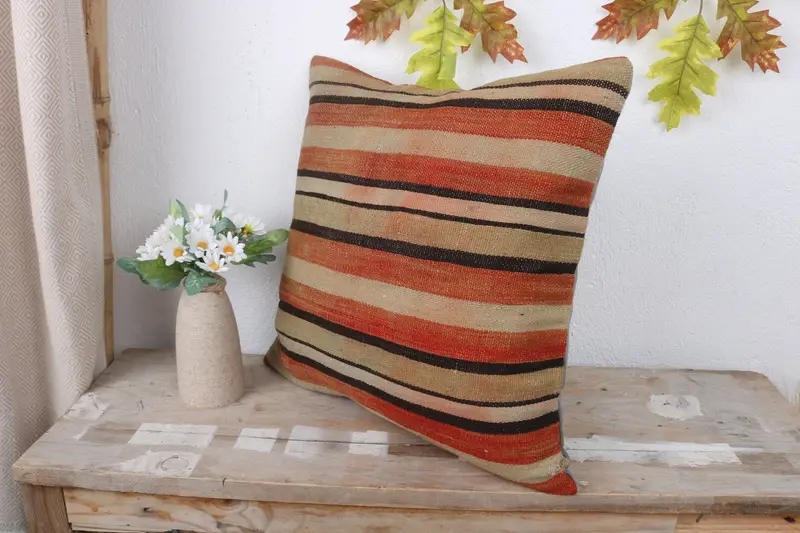 Pillow Case, 16x16 Red Pillow Cover, Vintage Cushion, Vintage Kilim Pillow, Turkish Kilim Pillow, Boho Pillow, Southwestern Cushion - 4