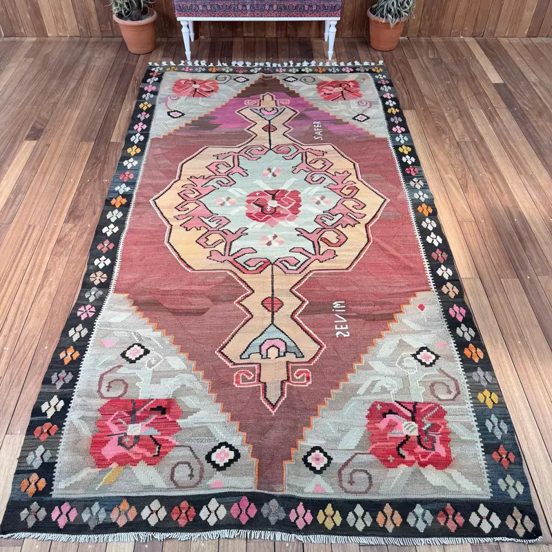 Vintage Türk Halısı, Büyük 5.9x11 ft (181x336 cm) Halı, Kırmızı Ombré Yün Halı - 1