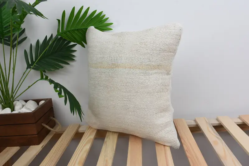 Cushion Case, Pillow for Sofa, 16x16 White Pillow, Floor Cushion, Retro Throw Pillow Case, Boho Pillow, Tapestry Pillow Case, Handmade Kilim Cushion - 5
