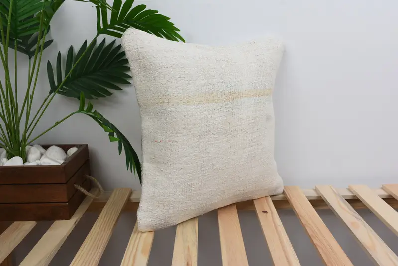 Cushion Case, Pillow for Sofa, 16x16 White Pillow, Floor Cushion, Retro Throw Pillow Case, Boho Pillow, Tapestry Pillow Case, Handmade Kilim Cushion - 4