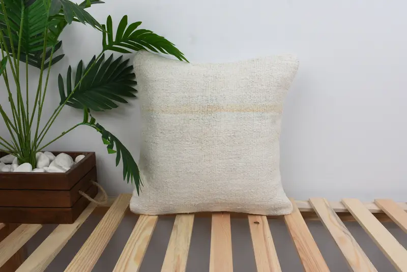 Cushion Case, Pillow for Sofa, 16x16 White Pillow, Floor Cushion, Retro Throw Pillow Case, Boho Pillow, Tapestry Pillow Case, Handmade Kilim Cushion - 1