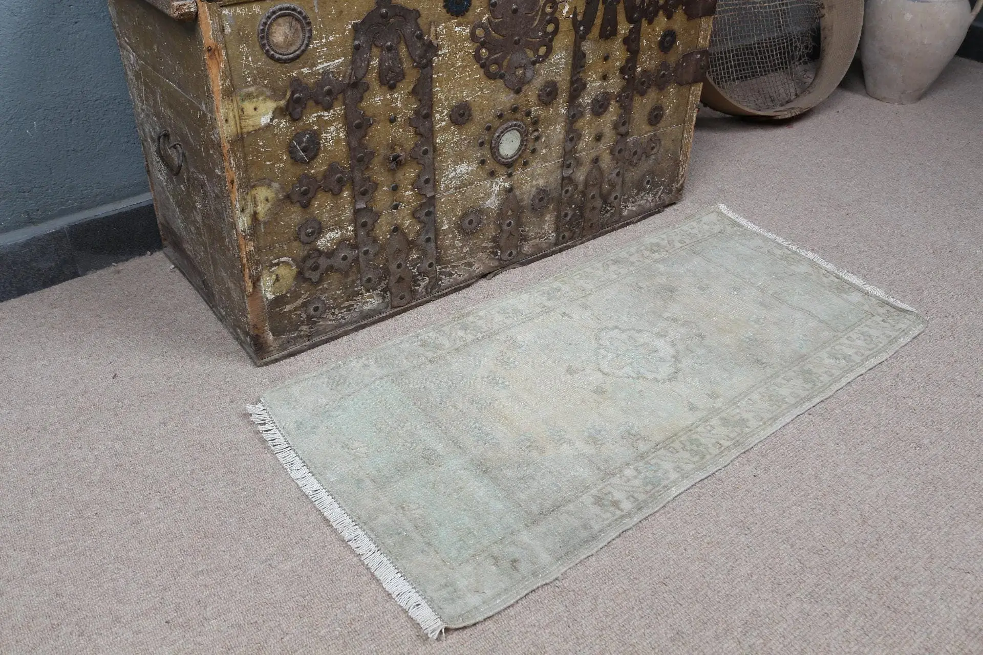 1.4x2.8 ft Rug, Turkish Vintage Rug, Gray Wool Rug - 1