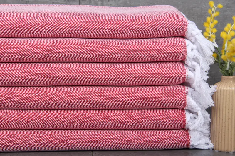 Hair Drying Towel Dish Towel Red Herringbone Towel, 18x34 Inches