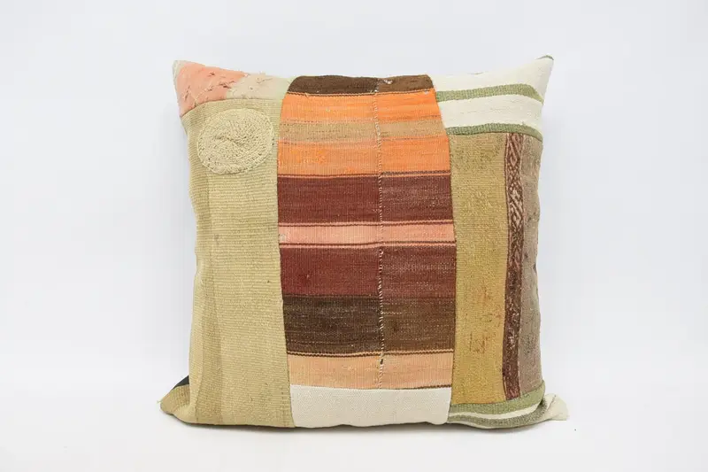 Pillow Sham, 28x28 Orange Cushion, Vintage Pillow, Ethnical Kilim Rug Pillow, Boho Pillow - 1