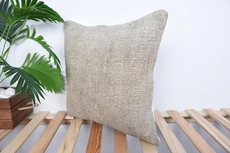 Ethnical Kilim Rug Pillow, Lounge Throw Cushion Cover, Pillow Cover, Gift Pillow, 18x18 Beige Pillow, Chair Pillow Cover, Home Decor Pillow - 5