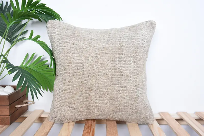 Ethnical Kilim Rug Pillow, Lounge Throw Cushion Cover, Pillow Cover, Gift Pillow, 18x18 Beige Pillow, Chair Pillow Cover, Home Decor Pillow - 1