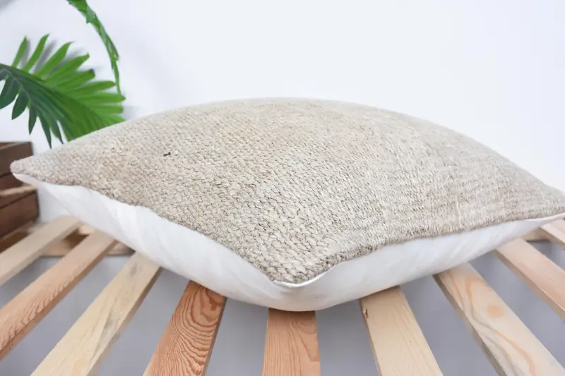 Ethnical Kilim Rug Pillow, Lounge Throw Cushion Cover, Pillow Cover, Gift Pillow, 18x18 Beige Pillow, Chair Pillow Cover, Home Decor Pillow - 6