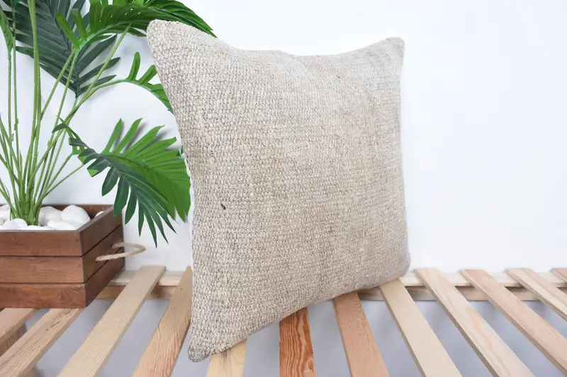 Ethnical Kilim Rug Pillow, Lounge Throw Cushion Cover, Pillow Cover, Gift Pillow, 18x18 Beige Pillow, Chair Pillow Cover, Home Decor Pillow - 4