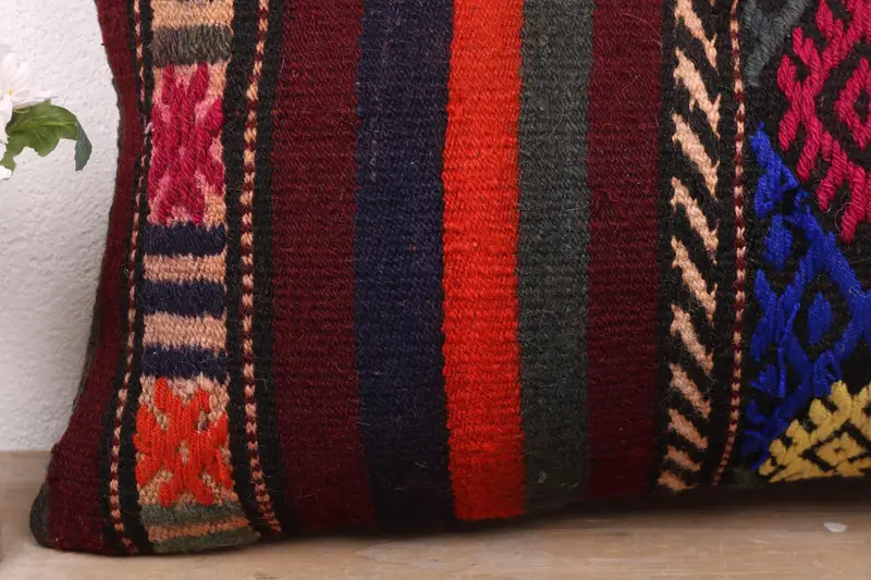 Chair Cushion Cover, Kilim Pillow, Pillow, Pillow for Sofa, 12x24 Red Cushion, Seat Pillow Cover, Kilim Cushion Sham, Crochet Pattern Pillow Case - 3