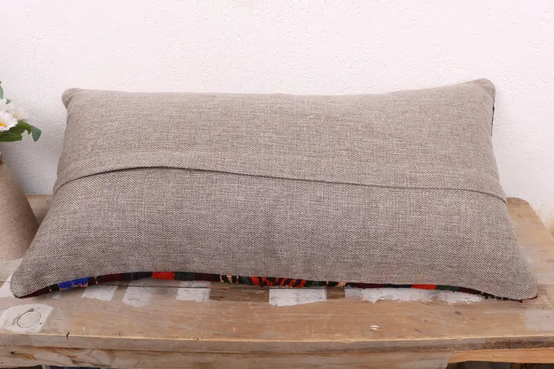 Chair Cushion Cover, Kilim Pillow, Pillow, Pillow for Sofa, 12x24 Red Cushion, Seat Pillow Cover, Kilim Cushion Sham, Crochet Pattern Pillow Case - 7