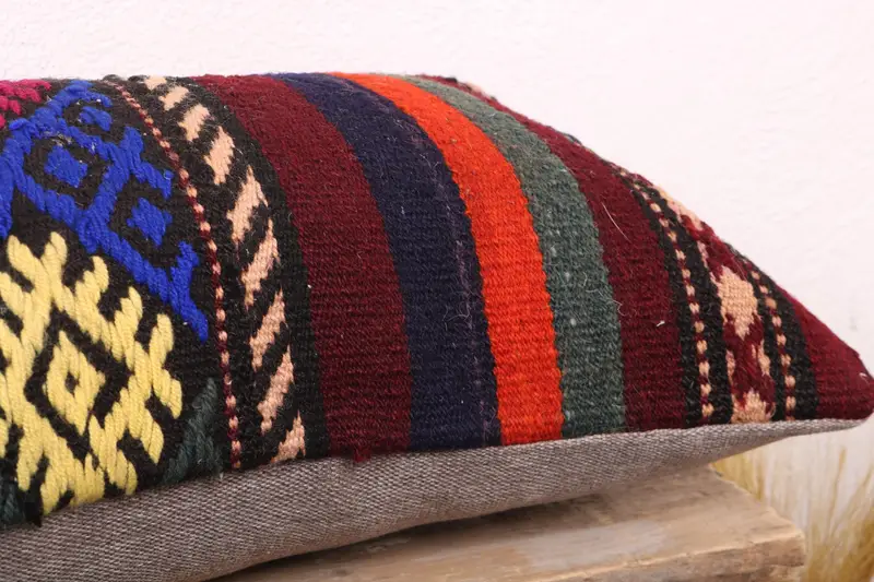 Chair Cushion Cover, Kilim Pillow, Pillow, Pillow for Sofa, 12x24 Red Cushion, Seat Pillow Cover, Kilim Cushion Sham, Crochet Pattern Pillow Case - 6