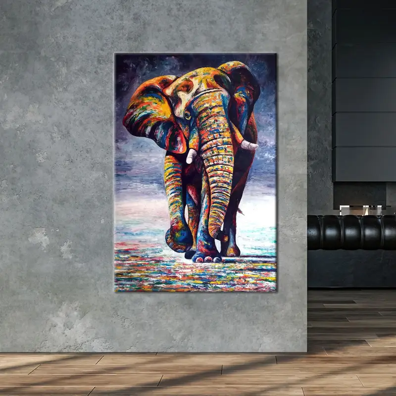 Vibrant African Elephant Canvas: Abstract Art, Trendy Decor