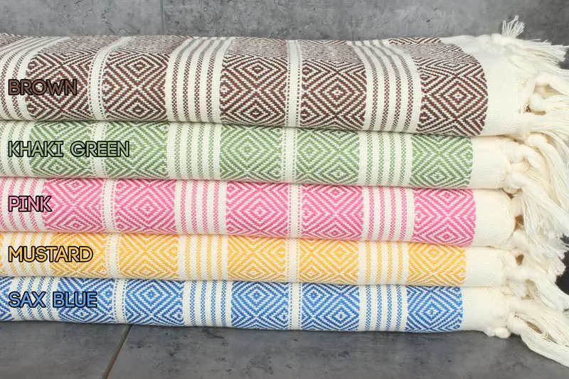 Beach Towel Organic Cotton Diamond Beige, 38x69 Inches