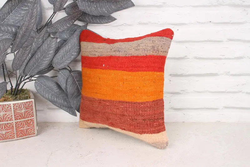 Cushion Case, Natural Pillow Case, Interior Designer Pillow, 12x12 Orange Cushion Cover, Boho Chic Pillow Case, Kilim Pillow, Pillow for Couch - 4