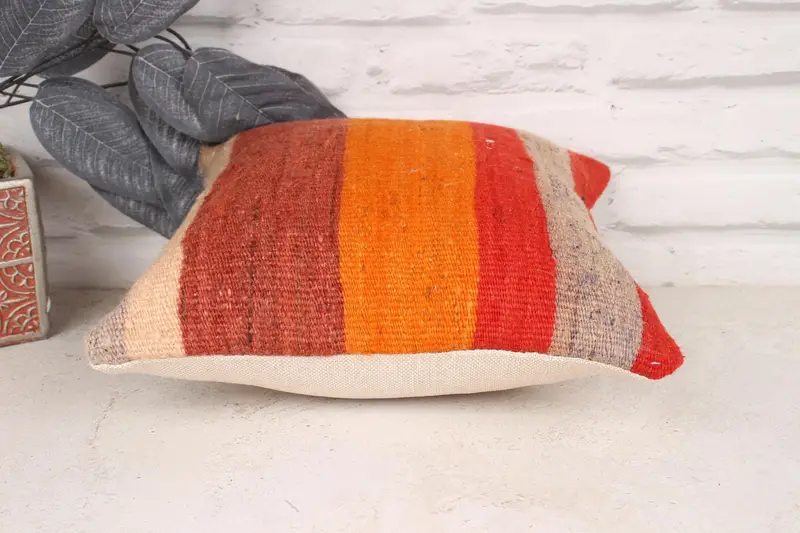 Cushion Case, Natural Pillow Case, Interior Designer Pillow, 12x12 Orange Cushion Cover, Boho Chic Pillow Case, Kilim Pillow, Pillow for Couch - 5