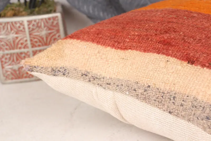 Cushion Case, Natural Pillow Case, Interior Designer Pillow, 12x12 Orange Cushion Cover, Boho Chic Pillow Case, Kilim Pillow, Pillow for Couch - 7