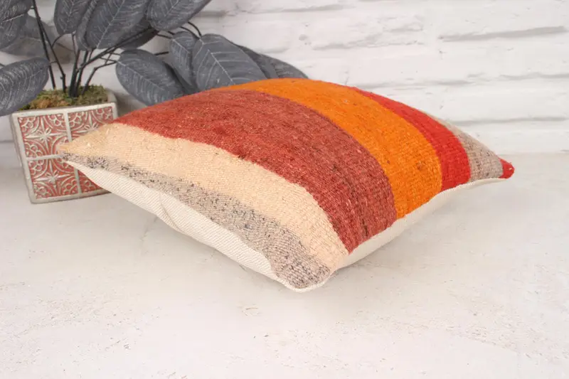 Cushion Case, Natural Pillow Case, Interior Designer Pillow, 12x12 Orange Cushion Cover, Boho Chic Pillow Case, Kilim Pillow, Pillow for Couch - 6