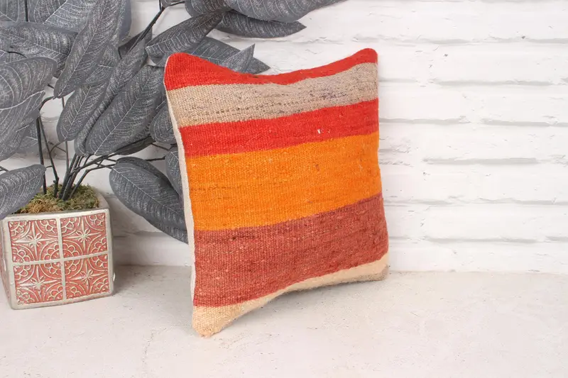 Cushion Case, Natural Pillow Case, Interior Designer Pillow, 12x12 Orange Cushion Cover, Boho Chic Pillow Case, Kilim Pillow, Pillow for Couch - 3