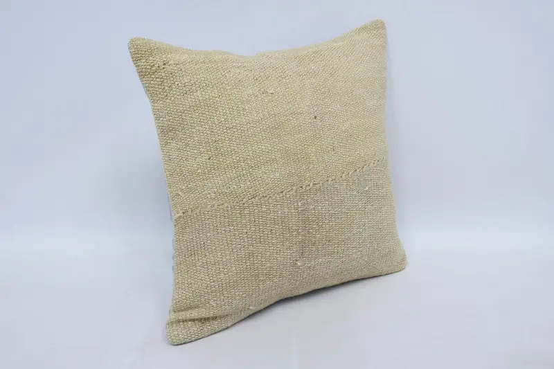 Boho Pillow Sham Cover, Toss Cushion Case, 16x16 Beige Cushion, Pillow for Couch, Kilim Cushion Sham, Car Pillow Cover, Cushion, Patio Pillow Cover - 3