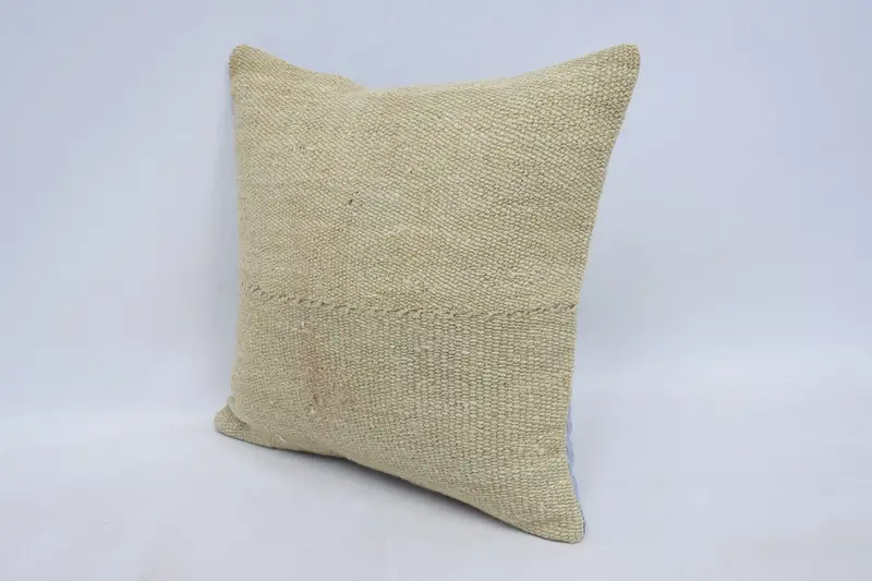 Boho Pillow Sham Cover, Toss Cushion Case, 16x16 Beige Cushion, Pillow for Couch, Kilim Cushion Sham, Car Pillow Cover, Cushion, Patio Pillow Cover - 4