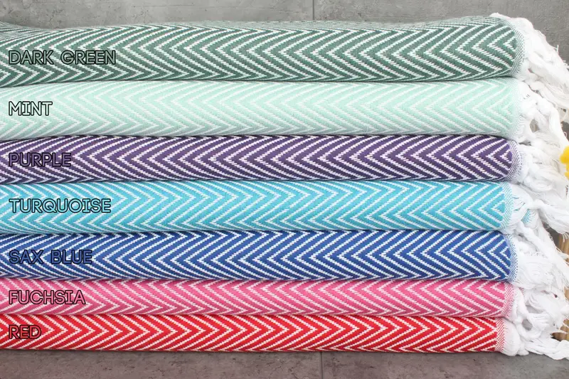 Picnic Blanket Organic Cotton Beige Chevron, 71x87 Inches