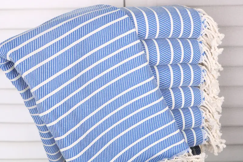 Striped Towel Sax Blue Bamboo, 40x75 Inches, Organic Turkish Cotton