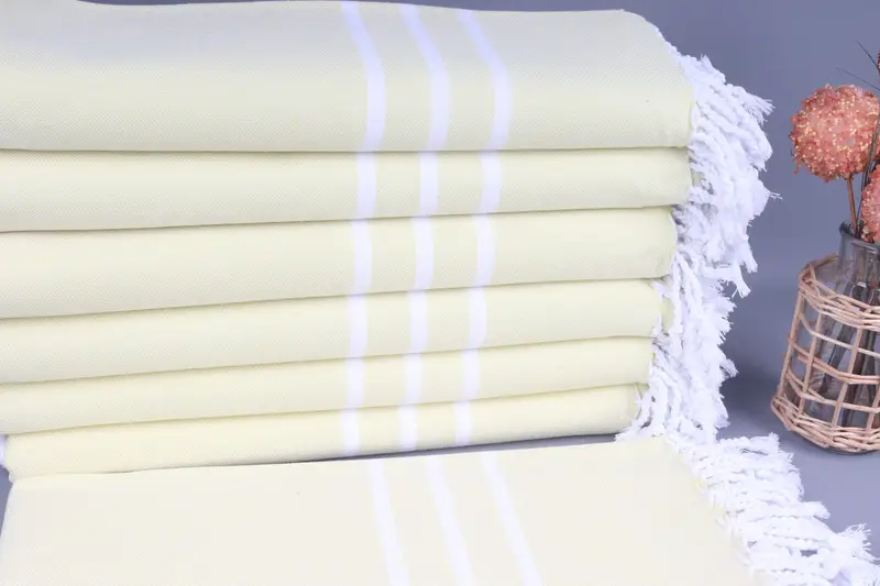 Organic Cotton Beach Towel Yellow Stripes, 40x71 Inches