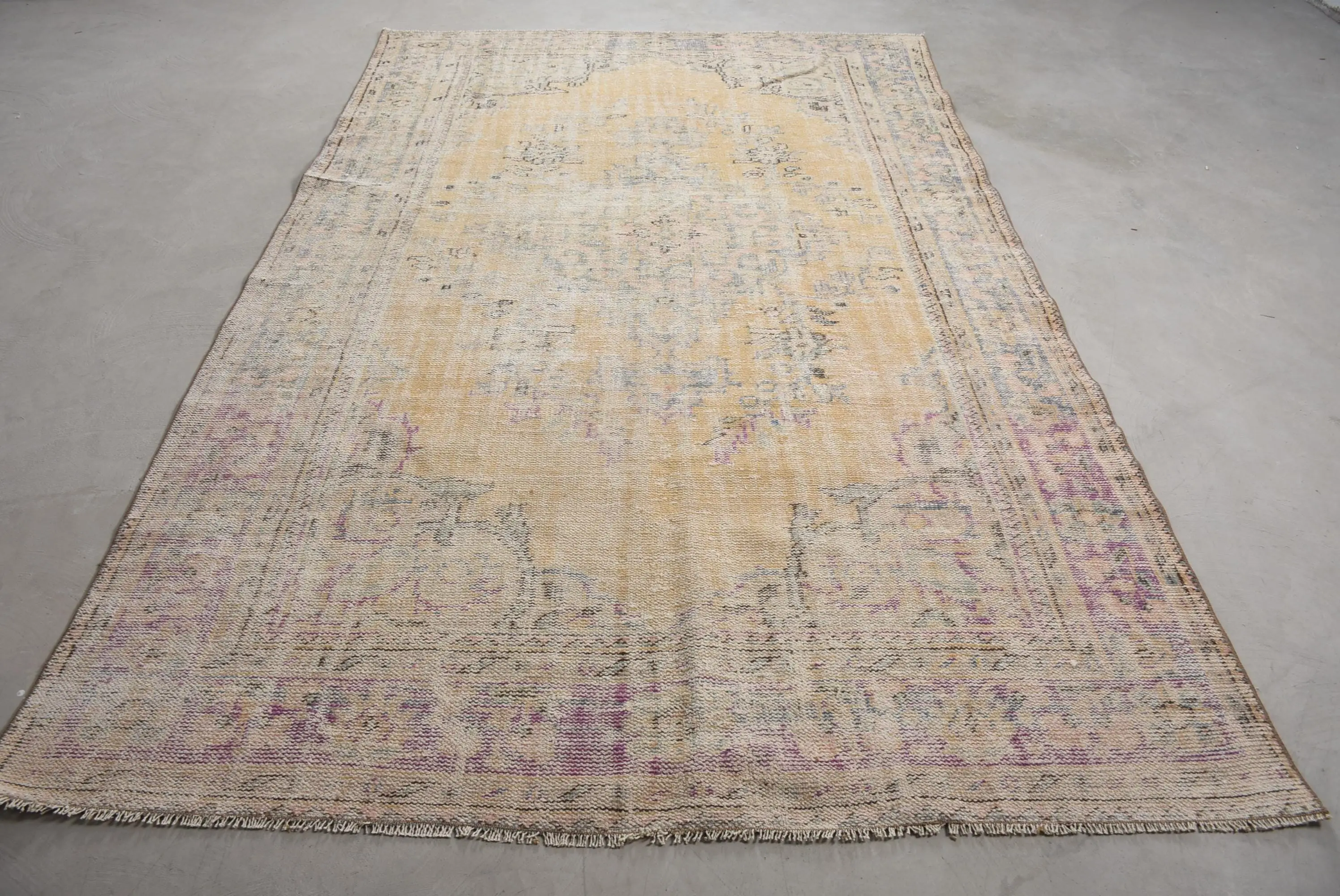 Türk 6.1x9.7 ft Büyük Halı, Vintage Halı, Sarı Oryantal Halı - 1