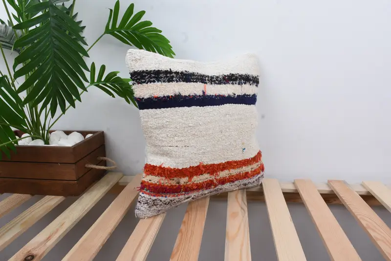 Outdoor Bolster Pillow, Turkish Kilim Pillow, 14x14 White Pillow Cover, Pillow for Couch, Hippie Throw Cushion Case, Cushion Cover, Pillow for Sofa - 4