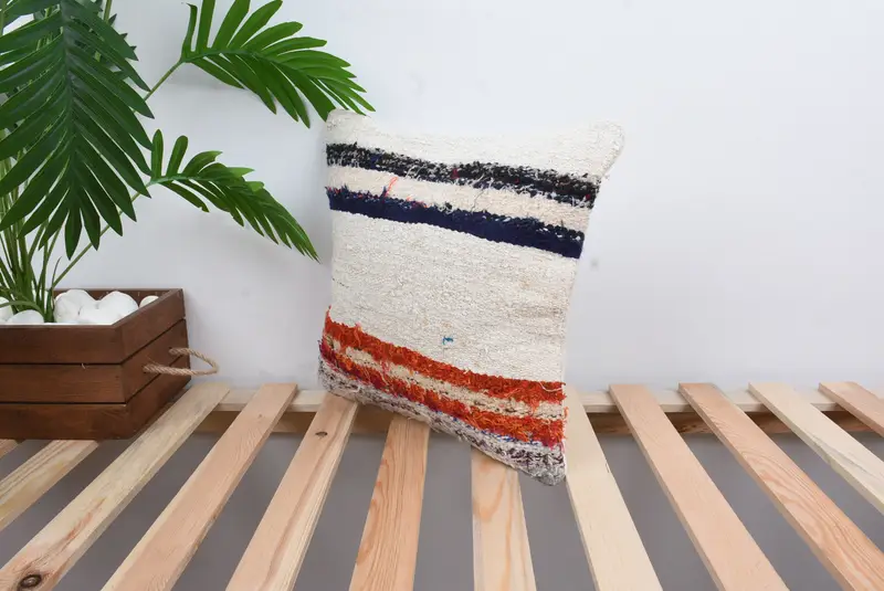 Outdoor Bolster Pillow, Turkish Kilim Pillow, 14x14 White Pillow Cover, Pillow for Couch, Hippie Throw Cushion Case, Cushion Cover, Pillow for Sofa - 5