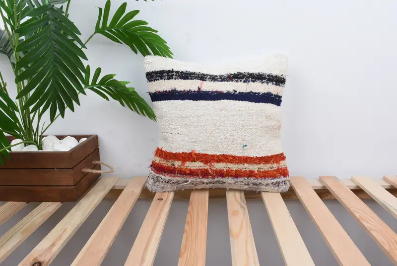Outdoor Bolster Pillow, Turkish Kilim Pillow, 14x14 White Pillow Cover, Pillow for Couch, Hippie Throw Cushion Case, Cushion Cover, Pillow for Sofa - 1