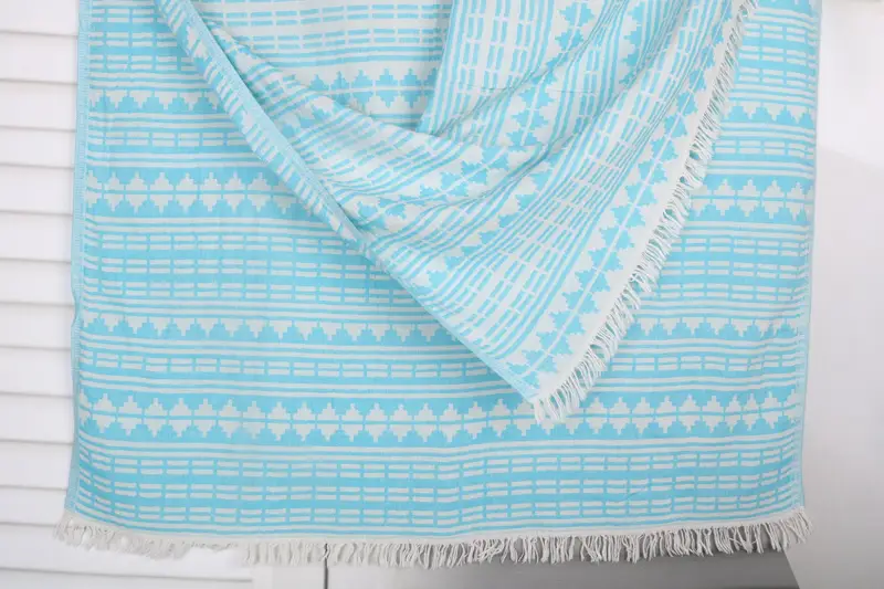 Kilim Design Towel Organic Turkish Cotton Turquoise, 40x71 Inches
