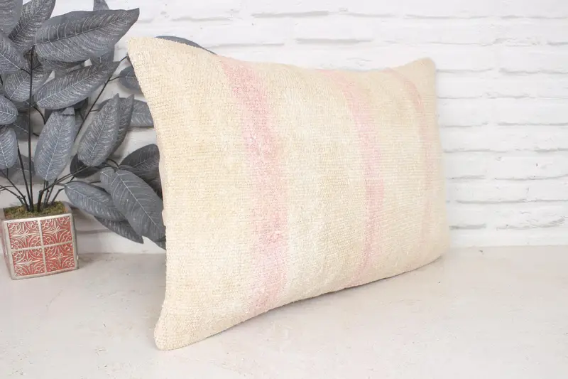 Cushion Cover, Kilim Pillow, Art Deco Cushion Cover, Boho Pillow, Seat Pillow Sham, 16x24 Beige Cushion, Nomadic Cushion, Vintage Kilim Pillow - 3