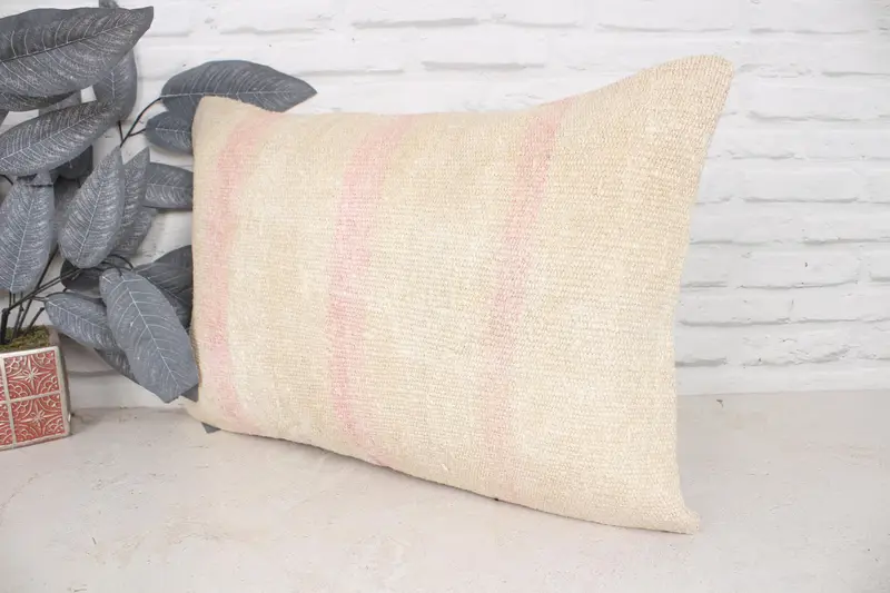 Cushion Cover, Kilim Pillow, Art Deco Cushion Cover, Boho Pillow, Seat Pillow Sham, 16x24 Beige Cushion, Nomadic Cushion, Vintage Kilim Pillow - 4