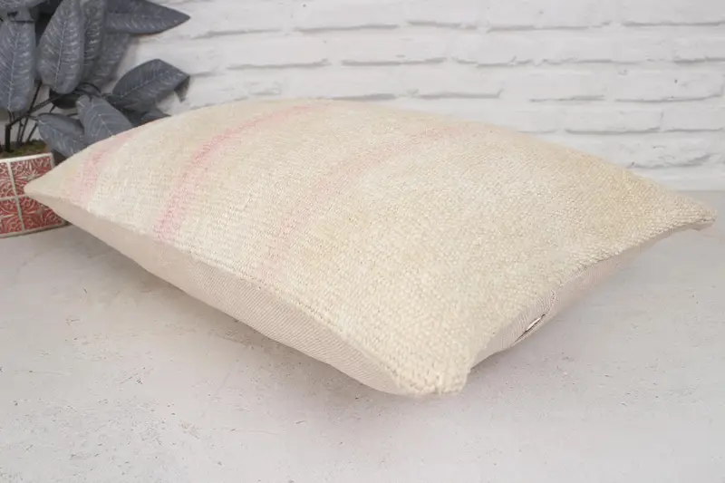 Cushion Cover, Kilim Pillow, Art Deco Cushion Cover, Boho Pillow, Seat Pillow Sham, 16x24 Beige Cushion, Nomadic Cushion, Vintage Kilim Pillow - 6