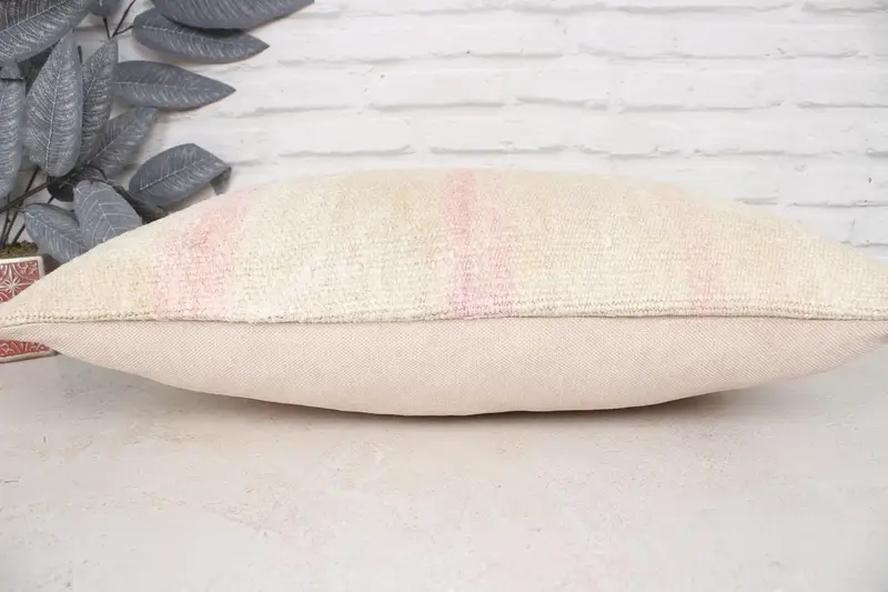 Cushion Cover, Kilim Pillow, Art Deco Cushion Cover, Boho Pillow, Seat Pillow Sham, 16x24 Beige Cushion, Nomadic Cushion, Vintage Kilim Pillow - 5