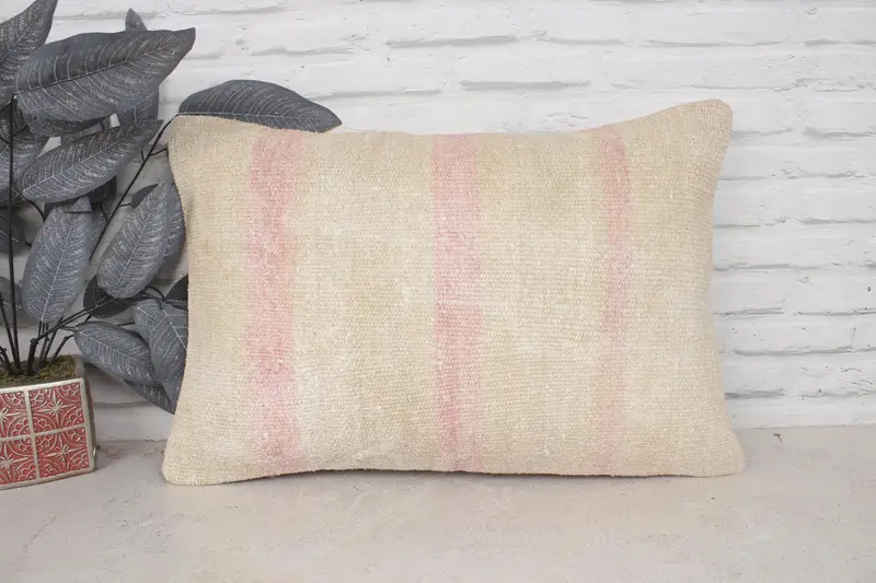 Cushion Cover, Kilim Pillow, Art Deco Cushion Cover, Boho Pillow, Seat Pillow Sham, 16x24 Beige Cushion, Nomadic Cushion, Vintage Kilim Pillow - 1
