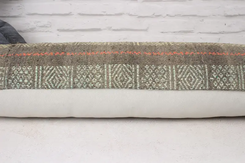 Ethnical Kilim Rug Pillow, Cushion, Toss Pillow, Turkish Kilim Pillow, Toss Cushion Case, Vintage Pillow, 12x36 Green Pillow Sham - 5