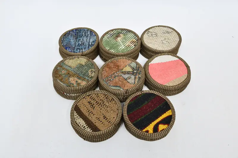 Juego de posavasos redondos bohemios, posavasos únicos con patrón Kilim