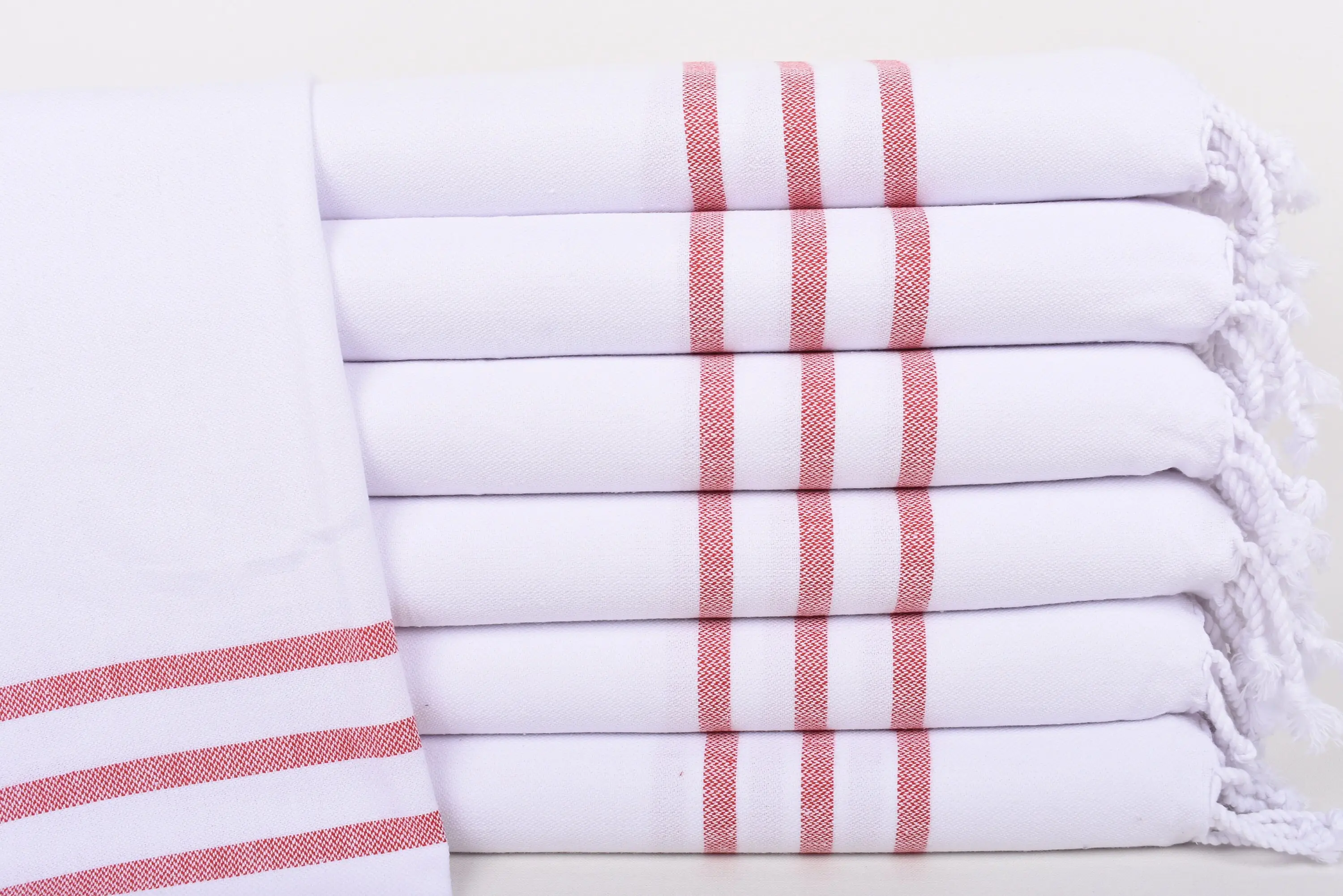 Small Bath Towel Organic Cotton Red Striped Tea Towel, 40x24 Inches - 1